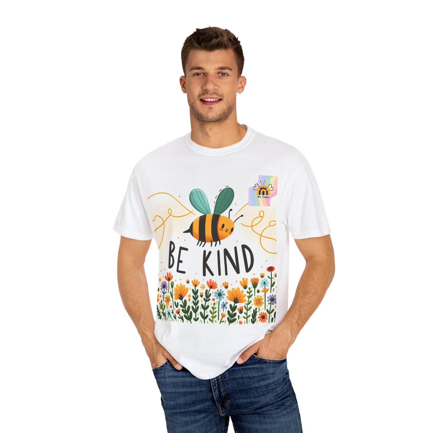 Be Kind Unisex Garment-Dyed T-shirt - Positive Vibes & Floral Design