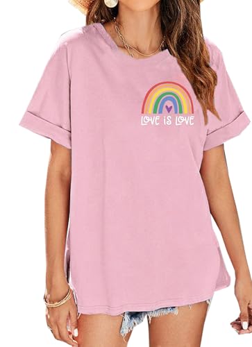 BOMYTAO Pride Rainbow Shirt for Women Love is Love and in My Pride Era Letter Print T-Shirt LGBT Equality Casual Tee