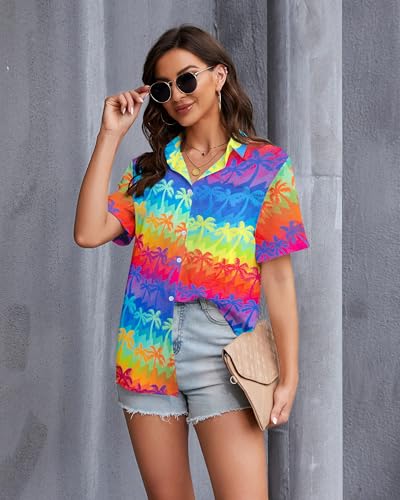 Pride Outfits for Women LGBT Shirts - Rainbow Graphic Tees Inspirational V Neck T-Shirt Short Sleeve Button up Tops