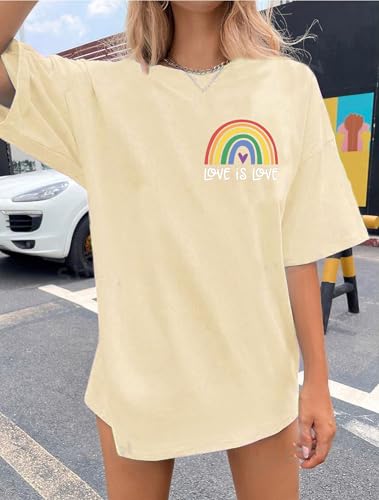 BOMYTAO Pride Rainbow Shirt for Women Love is Love and in My Pride Era Letter Print T-Shirt LGBT Equality Casual Tee