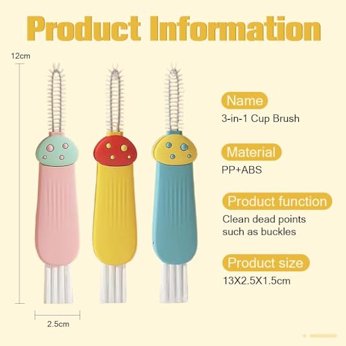3 in 1 Cup Lid Cleaning Brush, 2024 Multifunctional Crevice Portable Cup Lid Cleaning Brush for Bottle Gap Tight Spaces Cup (A-Blue)