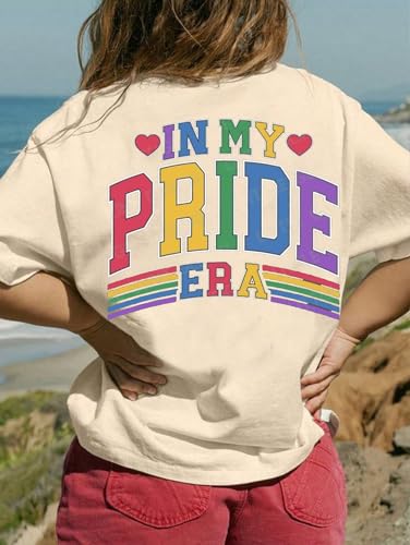 BOMYTAO Pride Rainbow Shirt for Women Love is Love and in My Pride Era Letter Print T-Shirt LGBT Equality Casual Tee