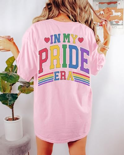 BOMYTAO Pride Rainbow Shirt for Women Love is Love and in My Pride Era Letter Print T-Shirt LGBT Equality Casual Tee