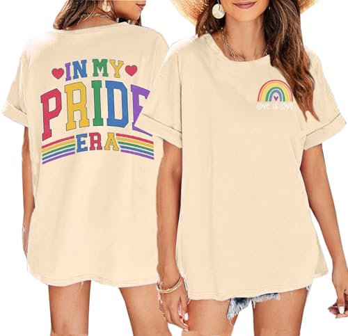 BOMYTAO Pride Rainbow Shirt for Women Love is Love and in My Pride Era Letter Print T-Shirt LGBT Equality Casual Tee