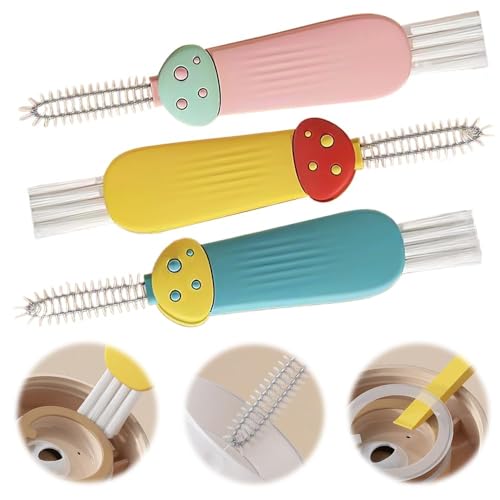 3 in 1 Cup Lid Cleaning Brush, 2024 Multifunctional Crevice Portable Cup Lid Cleaning Brush for Bottle Gap Tight Spaces Cup (A-Blue)