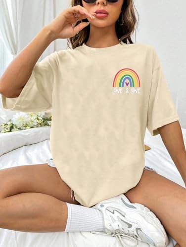 BOMYTAO Pride Rainbow Shirt for Women Love is Love and in My Pride Era Letter Print T-Shirt LGBT Equality Casual Tee