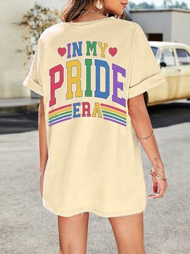 BOMYTAO Pride Rainbow Shirt for Women Love is Love and in My Pride Era Letter Print T-Shirt LGBT Equality Casual Tee