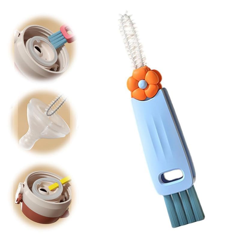 3 in 1 Cup Lid Cleaning Brush, 2024 Multifunctional Crevice Portable Cup Lid Cleaning Brush for Bottle Gap Tight Spaces Cup (A-Blue)