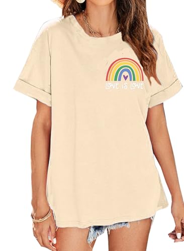 BOMYTAO Pride Rainbow Shirt for Women Love is Love and in My Pride Era Letter Print T-Shirt LGBT Equality Casual Tee