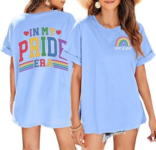 BOMYTAO Pride Rainbow Shirt for Women Love is Love and in My Pride Era Letter Print T-Shirt LGBT Equality Casual Tee