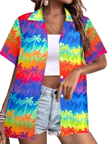 Pride Outfits for Women LGBT Shirts - Rainbow Graphic Tees Inspirational V Neck T-Shirt Short Sleeve Button up Tops