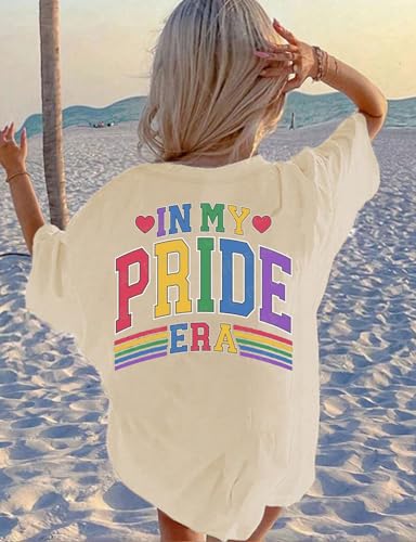 BOMYTAO Pride Rainbow Shirt for Women Love is Love and in My Pride Era Letter Print T-Shirt LGBT Equality Casual Tee