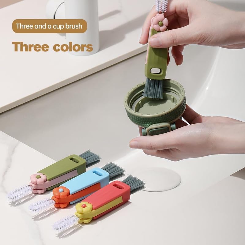 3 in 1 Cup Lid Cleaning Brush, 2024 Multifunctional Crevice Portable Cup Lid Cleaning Brush for Bottle Gap Tight Spaces Cup (A-Blue)