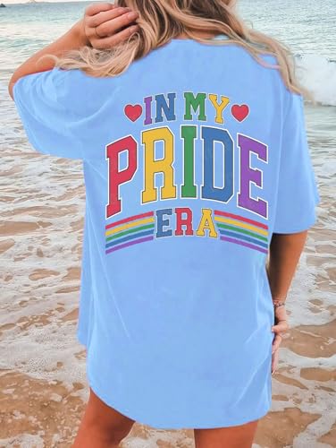 BOMYTAO Pride Rainbow Shirt for Women Love is Love and in My Pride Era Letter Print T-Shirt LGBT Equality Casual Tee