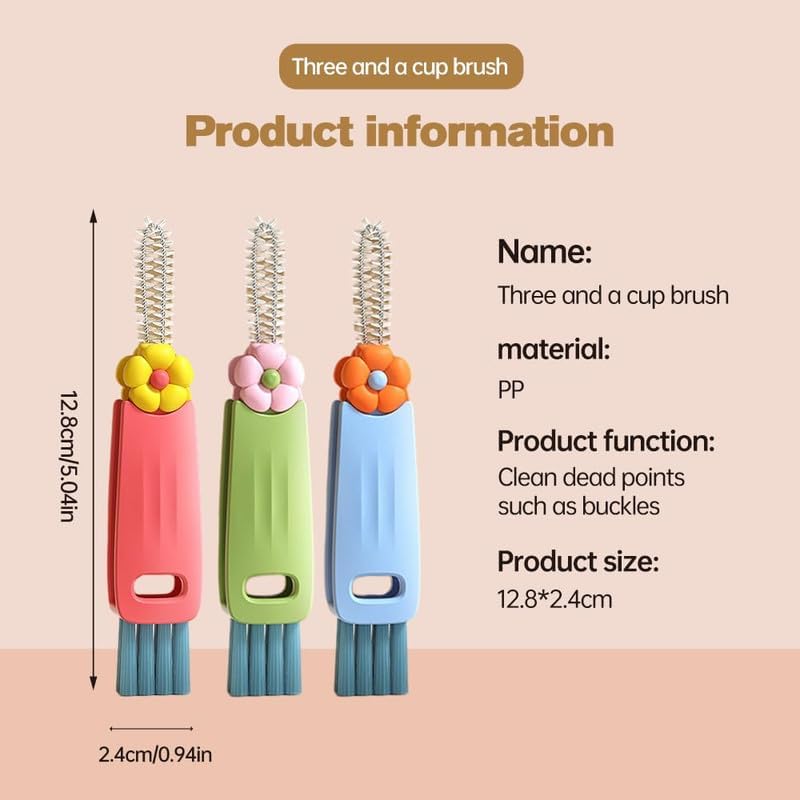 3 in 1 Cup Lid Cleaning Brush, 2024 Multifunctional Crevice Portable Cup Lid Cleaning Brush for Bottle Gap Tight Spaces Cup (A-Blue)