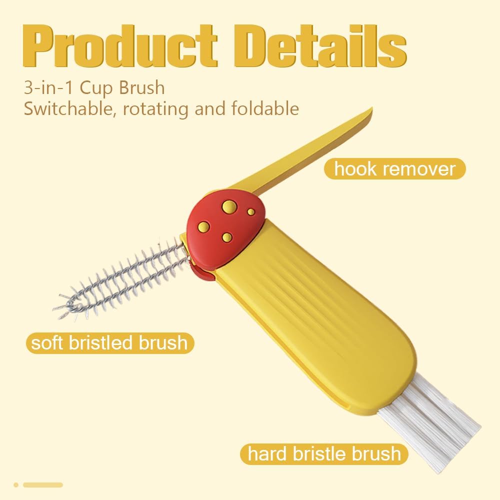 3 in 1 Cup Lid Cleaning Brush, 2024 Multifunctional Crevice Portable Cup Lid Cleaning Brush for Bottle Gap Tight Spaces Cup (A-Blue)