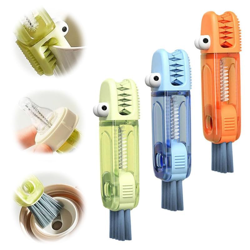 3 in 1 Cup Lid Cleaning Brush, 2024 Multifunctional Crevice Portable Cup Lid Cleaning Brush for Bottle Gap Tight Spaces Cup (A-Blue)