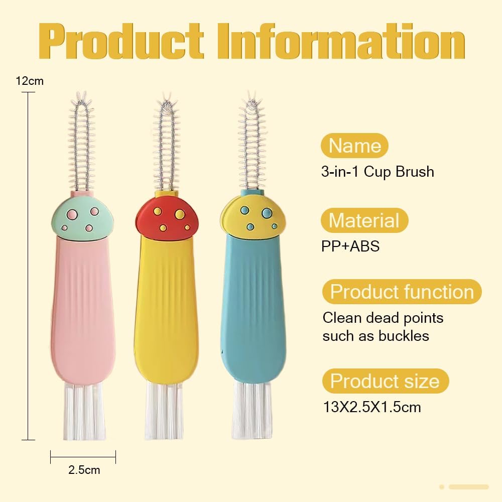 3 in 1 Cup Lid Cleaning Brush, 2024 Multifunctional Crevice Portable Cup Lid Cleaning Brush for Bottle Gap Tight Spaces Cup (A-Blue)