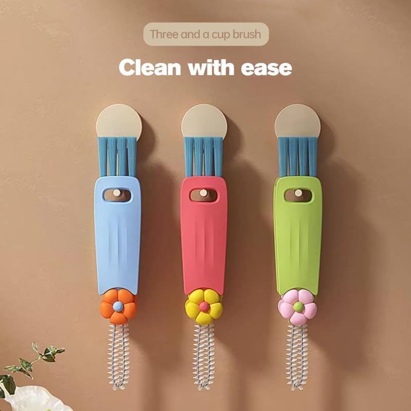 3 in 1 Cup Lid Cleaning Brush, 2024 Multifunctional Crevice Portable Cup Lid Cleaning Brush for Bottle Gap Tight Spaces Cup (A-Blue)