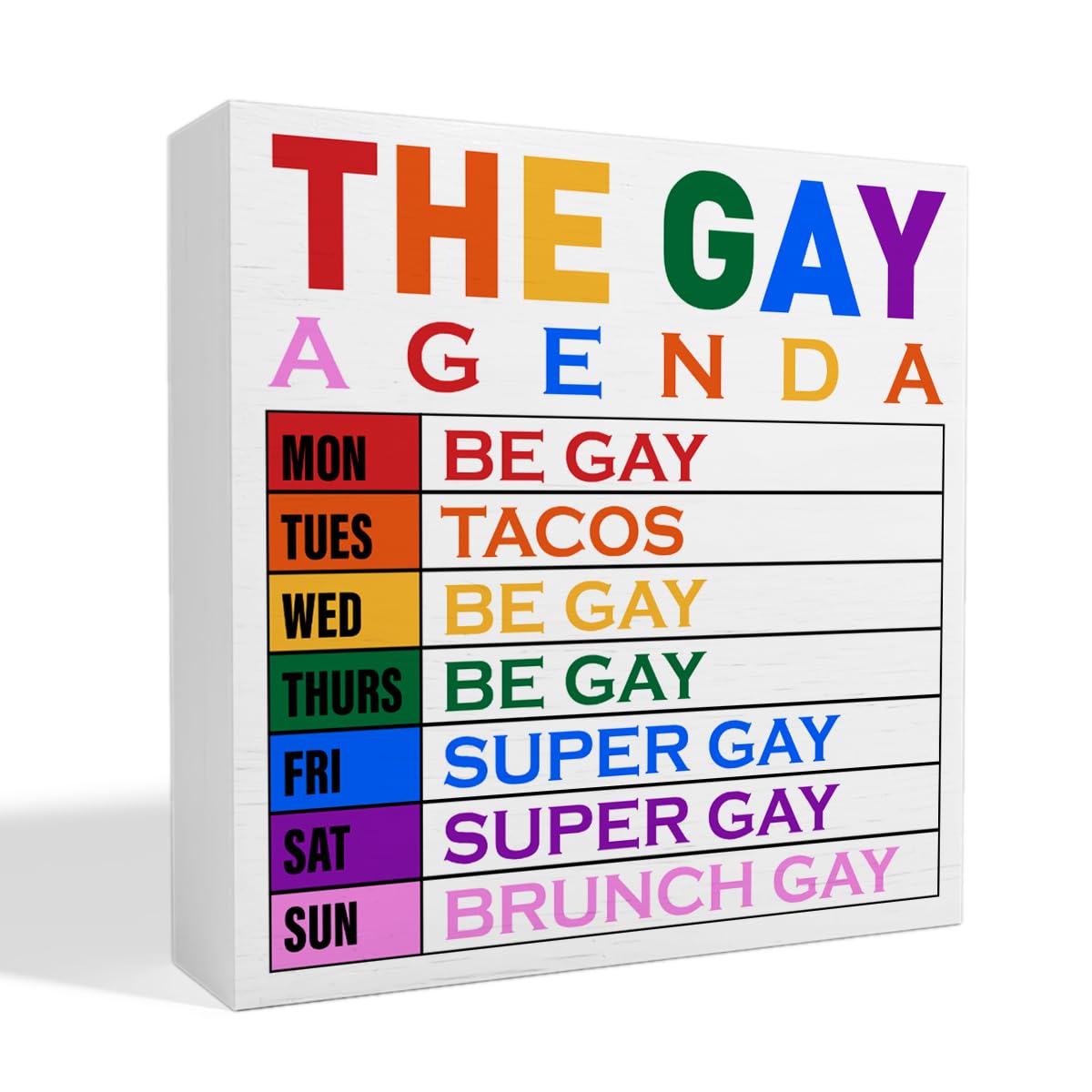 LGBT Decor Wooden Box Sign, LGBT Rainbow Pride Desk Decor for Room Home Office, LGBTQ Lesbian Gay Queer Decoration LGBT Pride Month Gifts for Men Women, The Gay Agenda