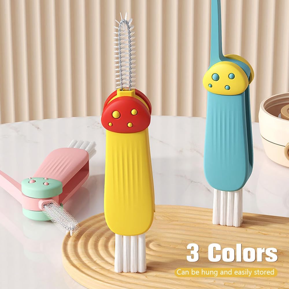 3 in 1 Cup Lid Cleaning Brush, 2024 Multifunctional Crevice Portable Cup Lid Cleaning Brush for Bottle Gap Tight Spaces Cup (A-Blue)
