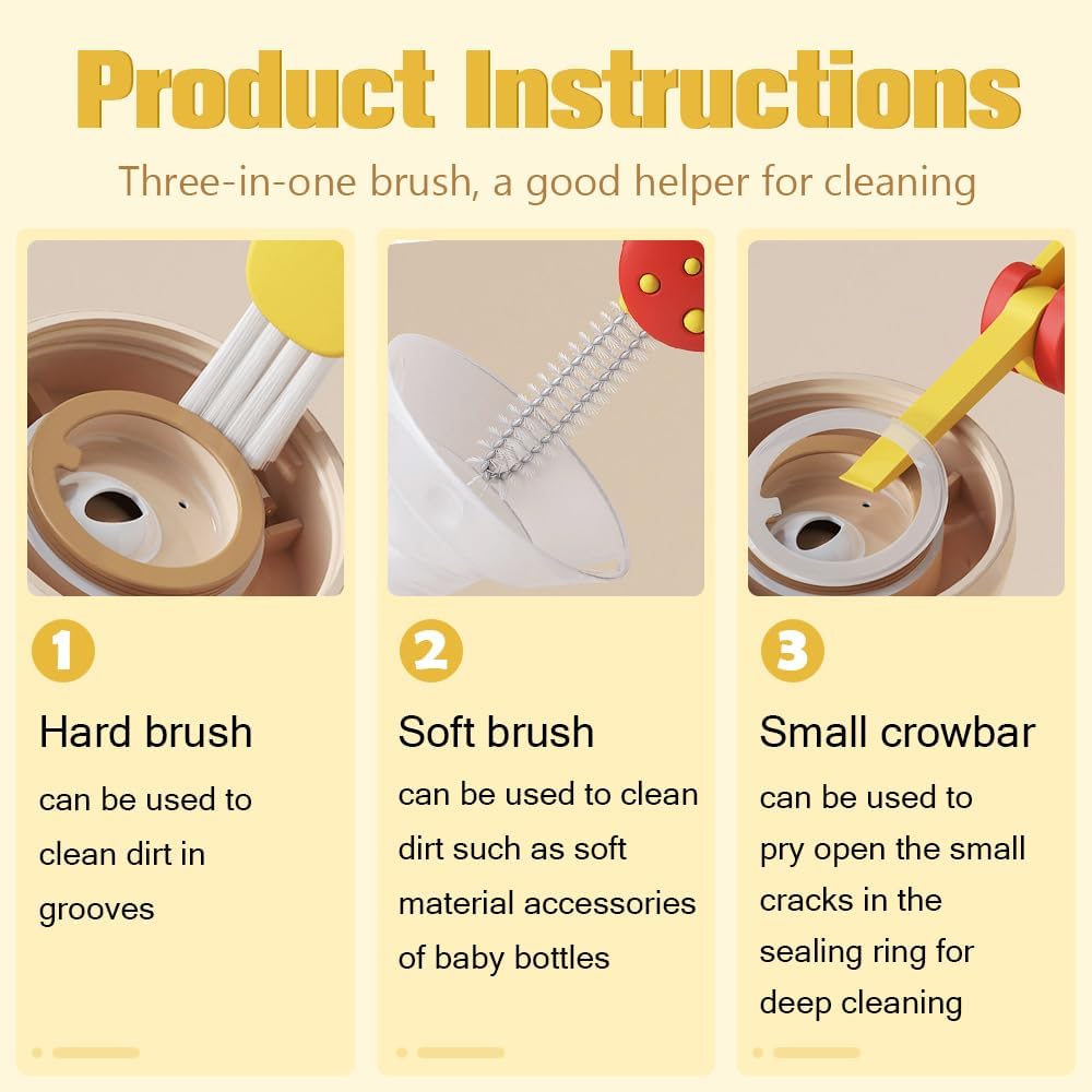 3 in 1 Cup Lid Cleaning Brush, 2024 Multifunctional Crevice Portable Cup Lid Cleaning Brush for Bottle Gap Tight Spaces Cup (A-Blue)