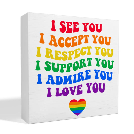 LGBT Decor Wooden Box Sign, LGBT Rainbow Pride Desk Decor for Room Home Office, LGBTQ Lesbian Gay Queer Decoration LGBT Pride Month Gifts for Men Women, The Gay Agenda