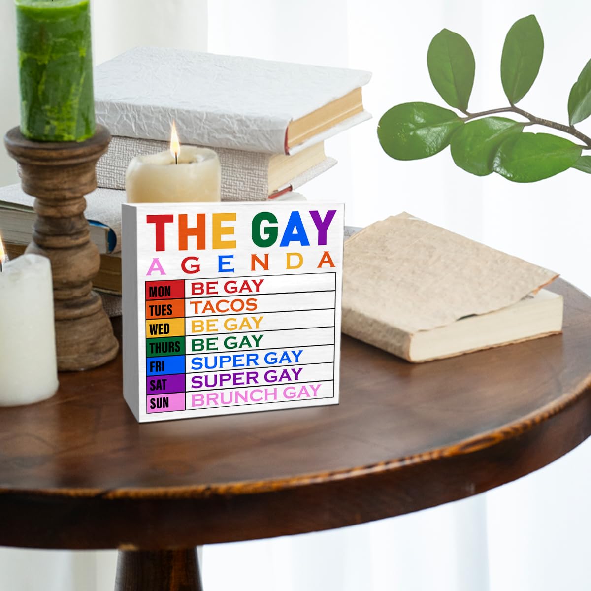 LGBT Decor Wooden Box Sign, LGBT Rainbow Pride Desk Decor for Room Home Office, LGBTQ Lesbian Gay Queer Decoration LGBT Pride Month Gifts for Men Women, The Gay Agenda