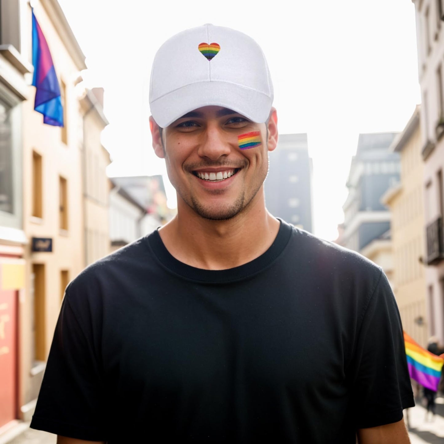 LGBT Pride Baseball Hat, Embroidered Rainbow Heart Hat, Adjustable Gay Lesbian Love Cap for Men Women