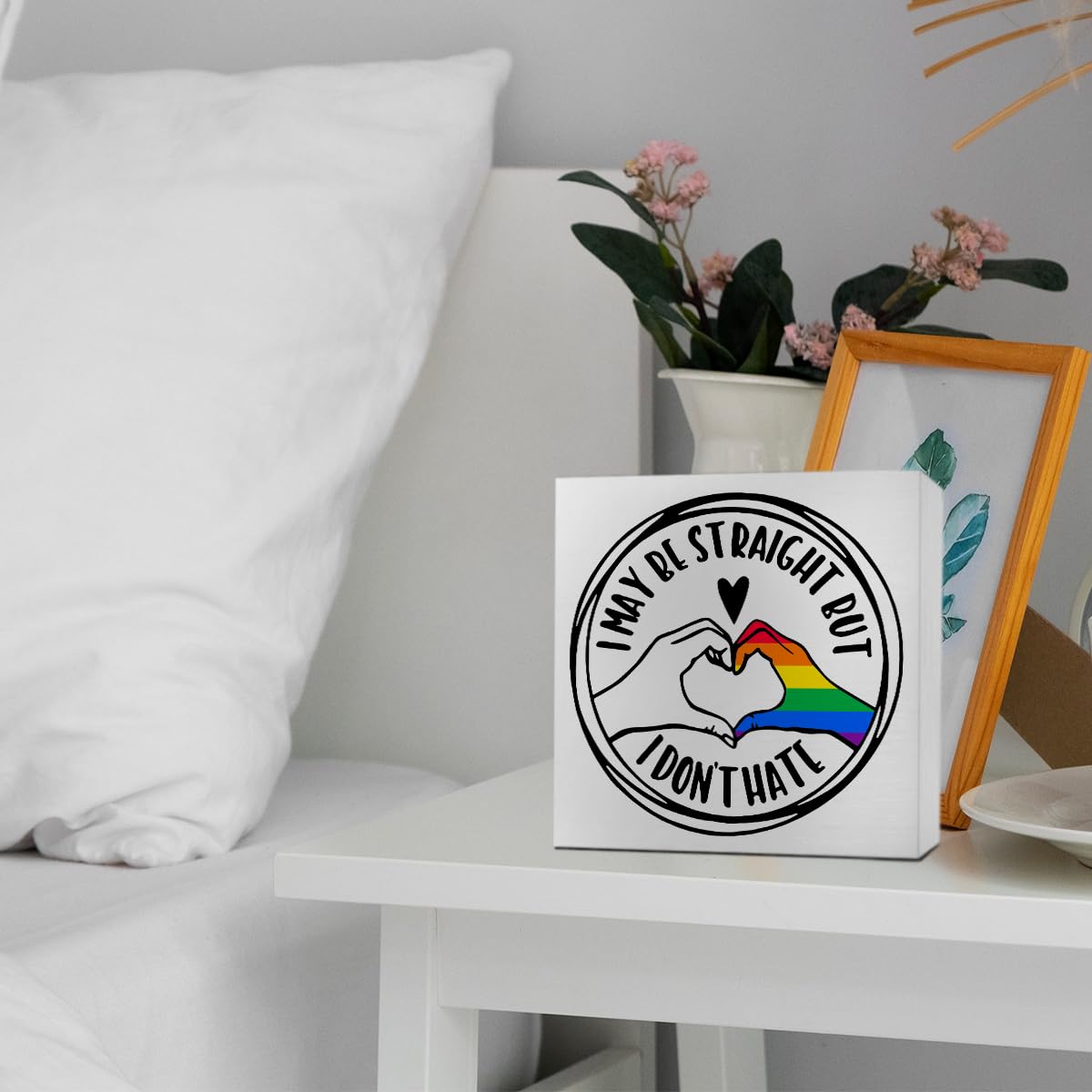 LGBT Decor Wooden Box Sign, LGBT Rainbow Pride Desk Decor for Room Home Office, LGBTQ Lesbian Gay Queer Decoration LGBT Pride Month Gifts for Men Women, The Gay Agenda