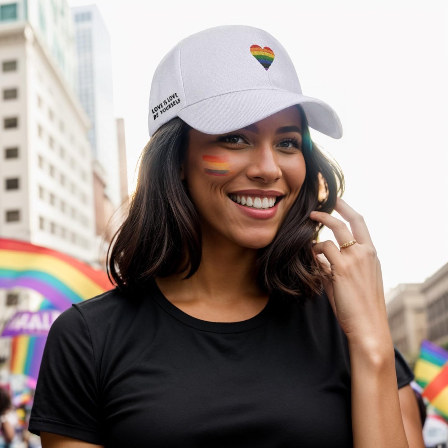 LGBT Pride Baseball Hat, Embroidered Rainbow Heart Hat, Adjustable Gay Lesbian Love Cap for Men Women