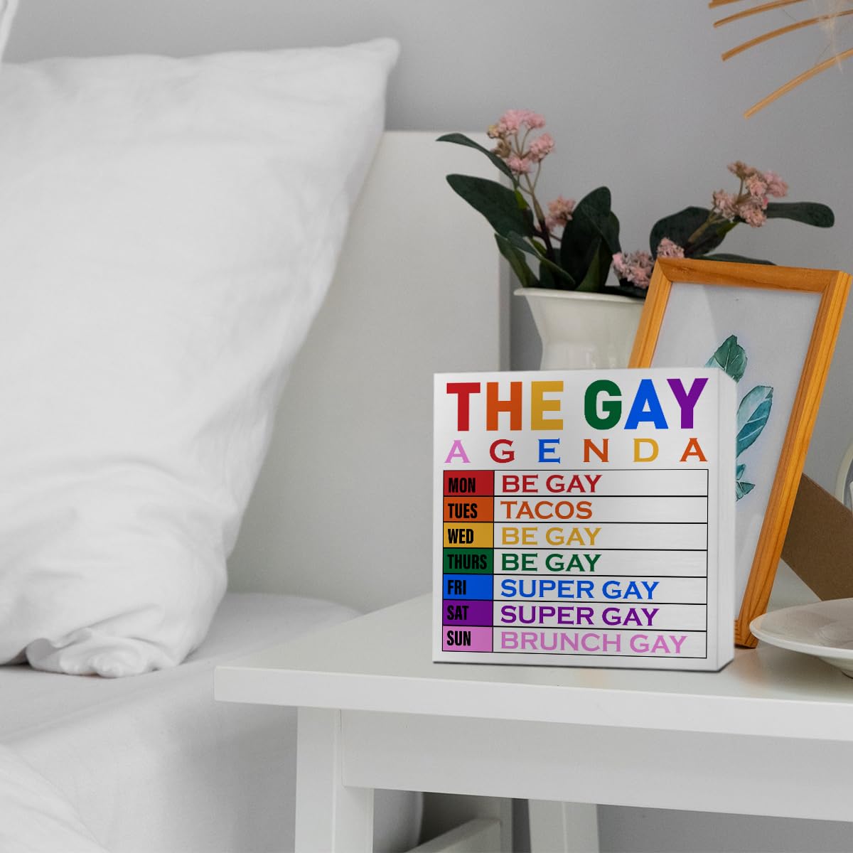 LGBT Decor Wooden Box Sign, LGBT Rainbow Pride Desk Decor for Room Home Office, LGBTQ Lesbian Gay Queer Decoration LGBT Pride Month Gifts for Men Women, The Gay Agenda