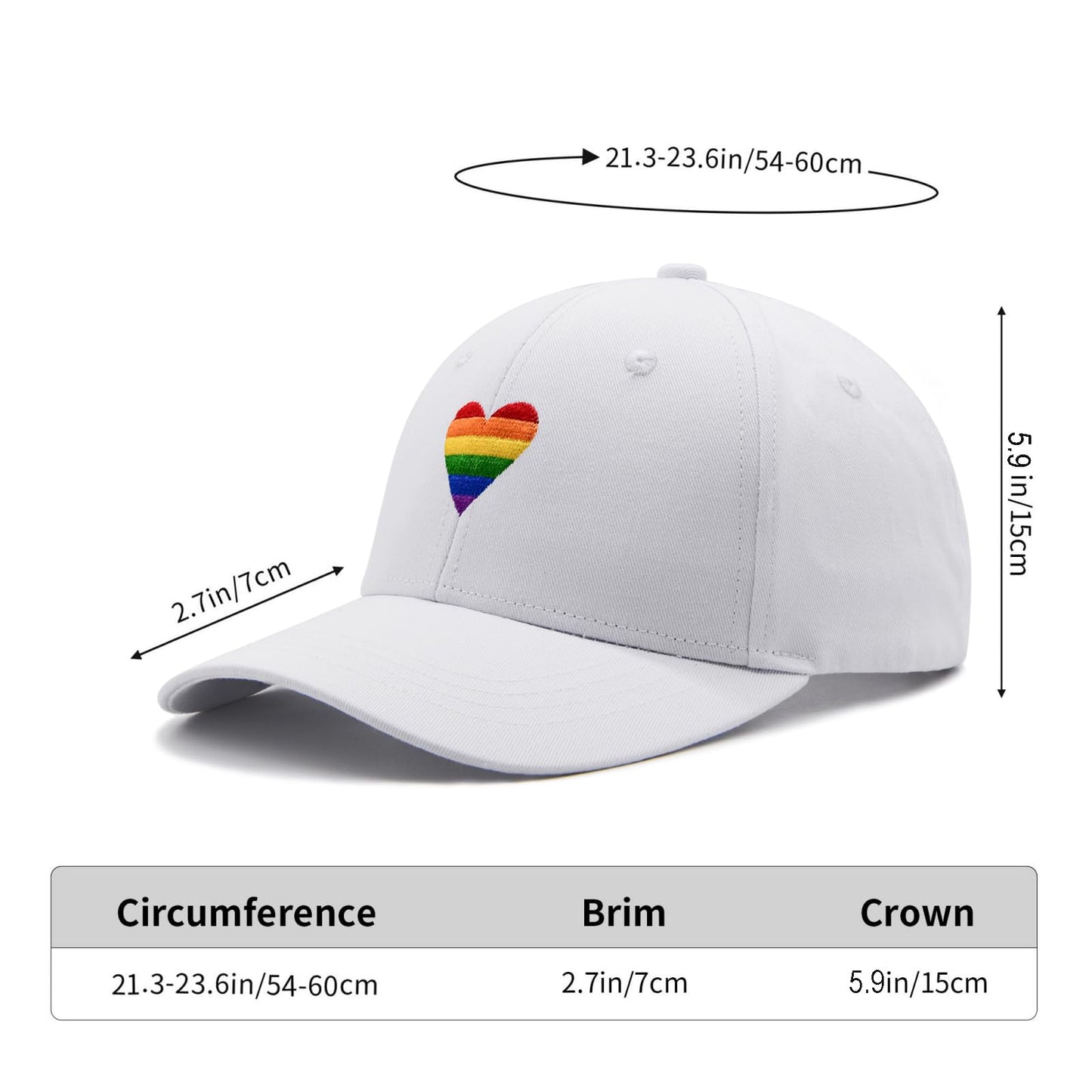 LGBT Pride Baseball Hat, Embroidered Rainbow Heart Hat, Adjustable Gay Lesbian Love Cap for Men Women