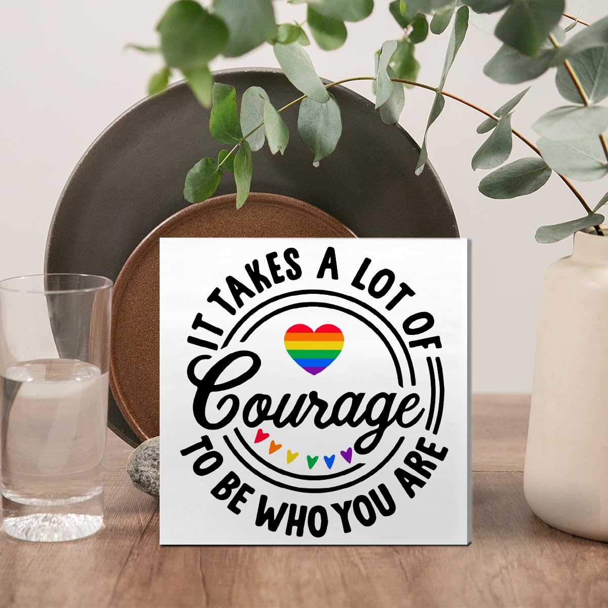 LGBT Decor Wooden Box Sign, LGBT Rainbow Pride Desk Decor for Room Home Office, LGBTQ Lesbian Gay Queer Decoration LGBT Pride Month Gifts for Men Women, The Gay Agenda