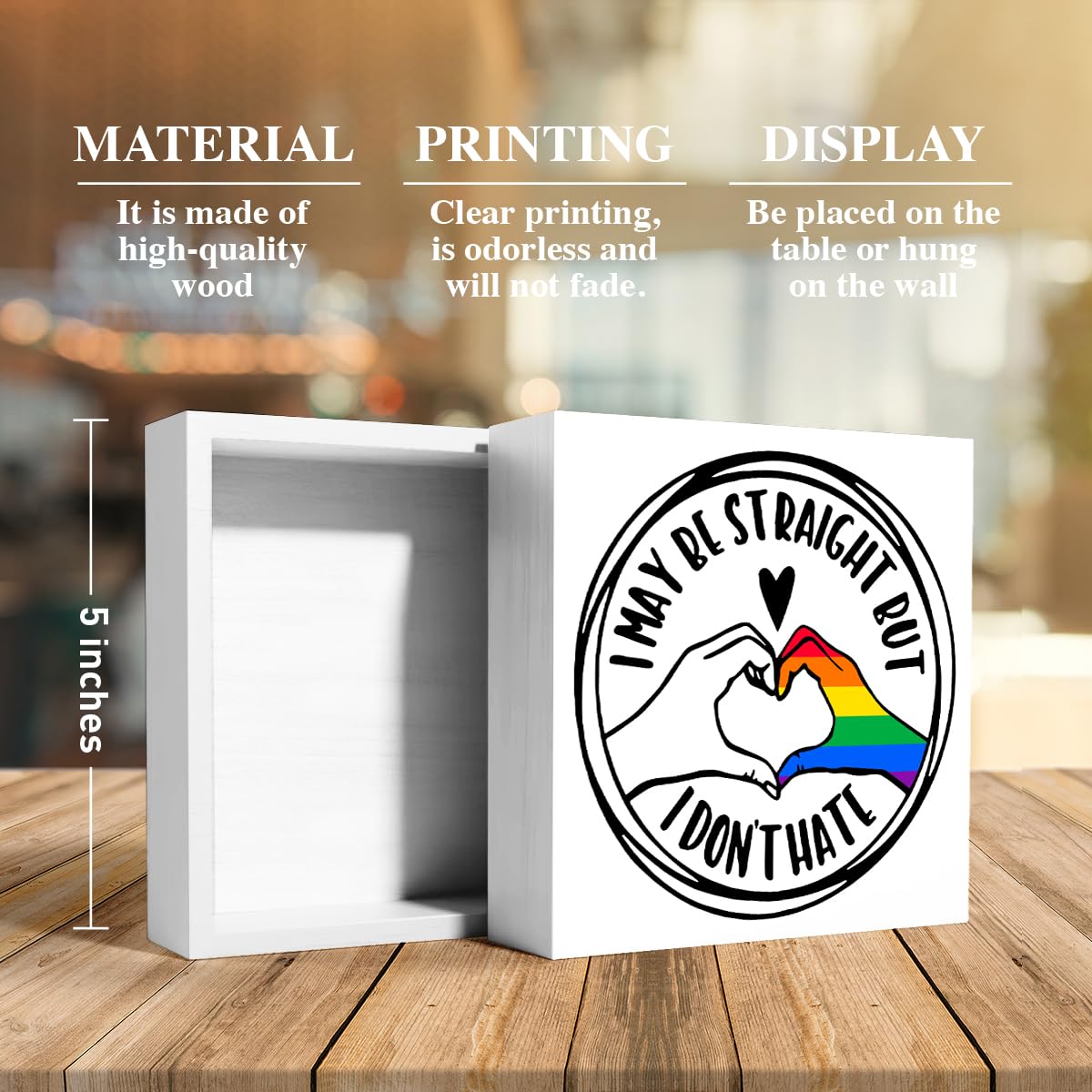 LGBT Decor Wooden Box Sign, LGBT Rainbow Pride Desk Decor for Room Home Office, LGBTQ Lesbian Gay Queer Decoration LGBT Pride Month Gifts for Men Women, The Gay Agenda