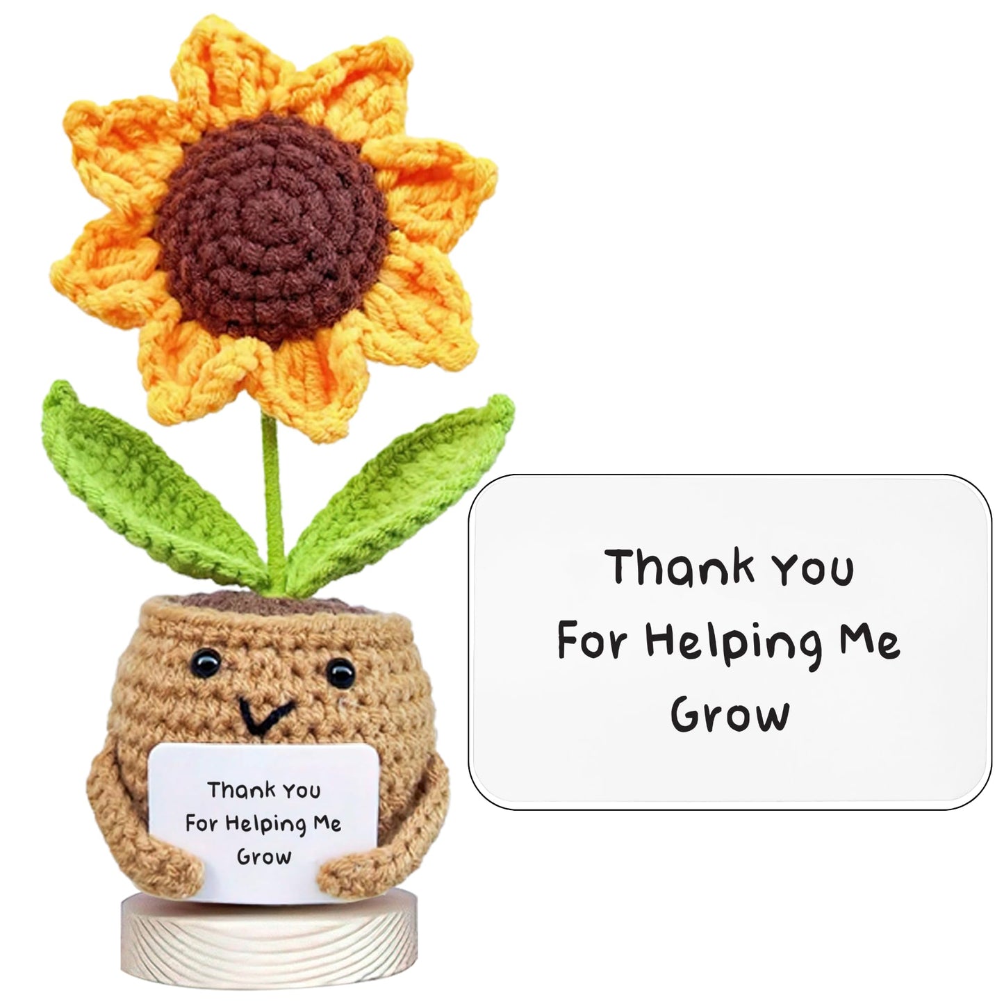 Gossby Positive Sunflower Doll Crochet with Card - This is A Little Reminder - Appreciation Gift for Coworker, Best Friend, Teacher, Sister, Mom - Christmas, Birthday, Thank You Gift for Women, Men