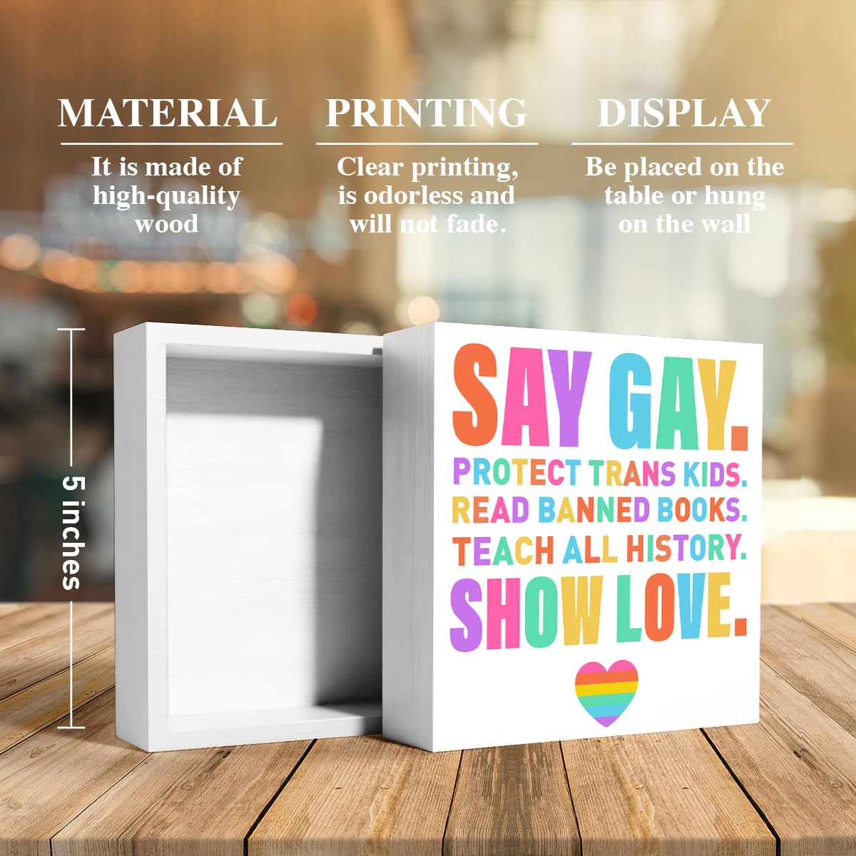 LGBT Decor Wooden Box Sign, LGBT Rainbow Pride Desk Decor for Room Home Office, LGBTQ Lesbian Gay Queer Decoration LGBT Pride Month Gifts for Men Women, The Gay Agenda