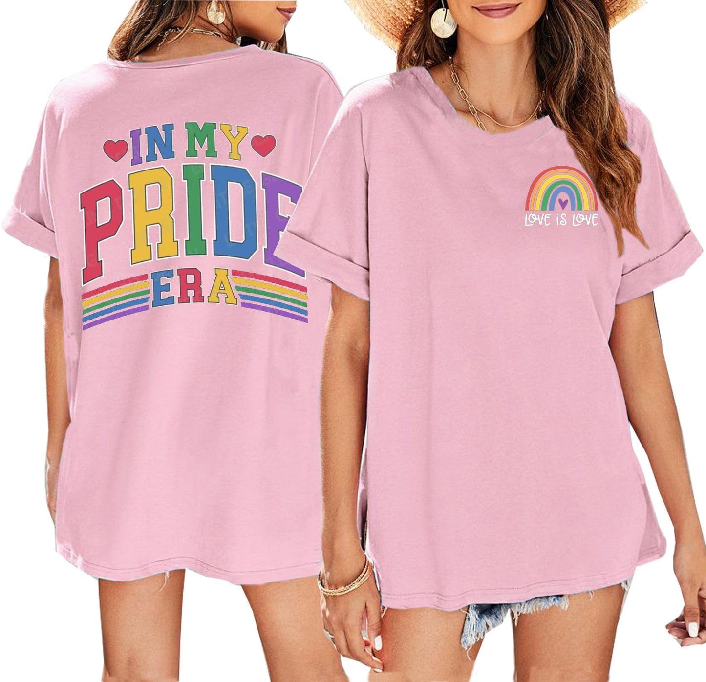 BOMYTAO Pride Rainbow Shirt for Women Love is Love and in My Pride Era Letter Print T-Shirt LGBT Equality Casual Tee