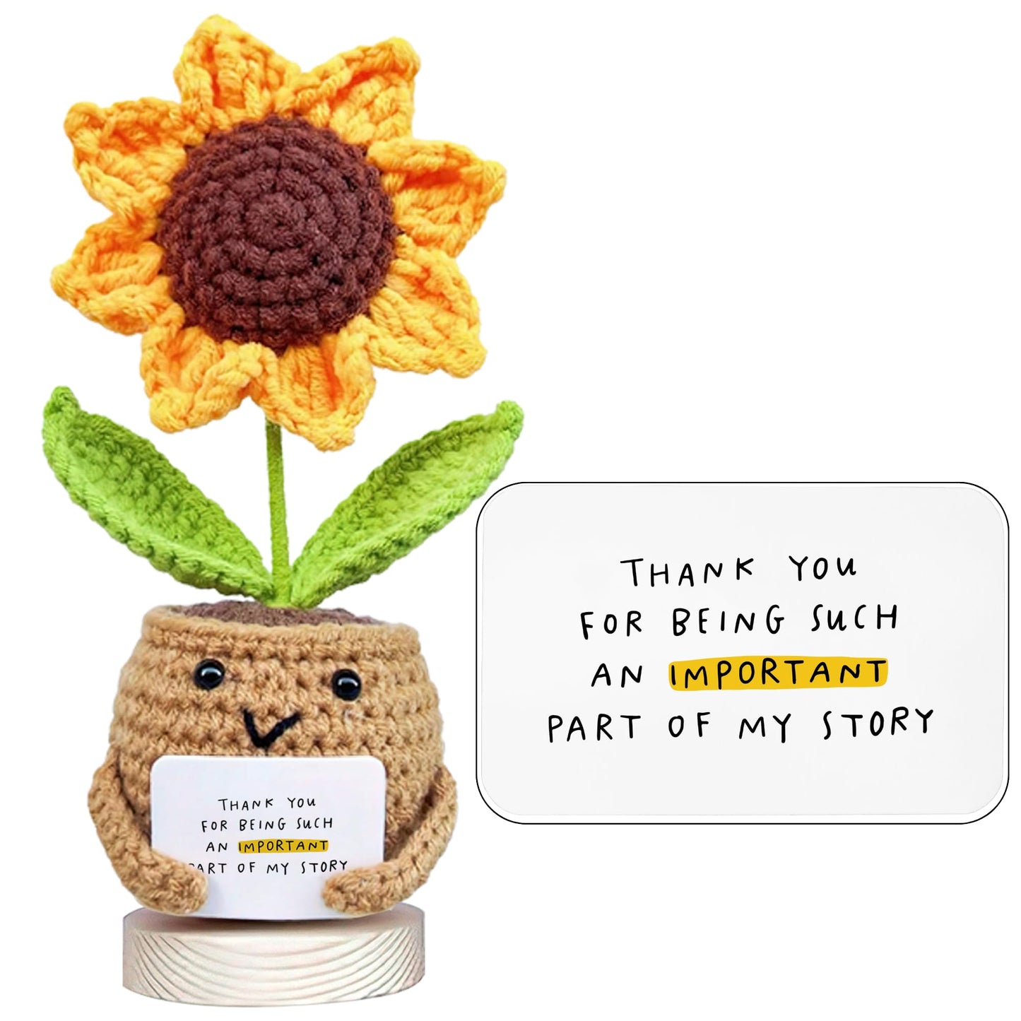 Gossby Positive Sunflower Doll Crochet with Card - This is A Little Reminder - Appreciation Gift for Coworker, Best Friend, Teacher, Sister, Mom - Christmas, Birthday, Thank You Gift for Women, Men
