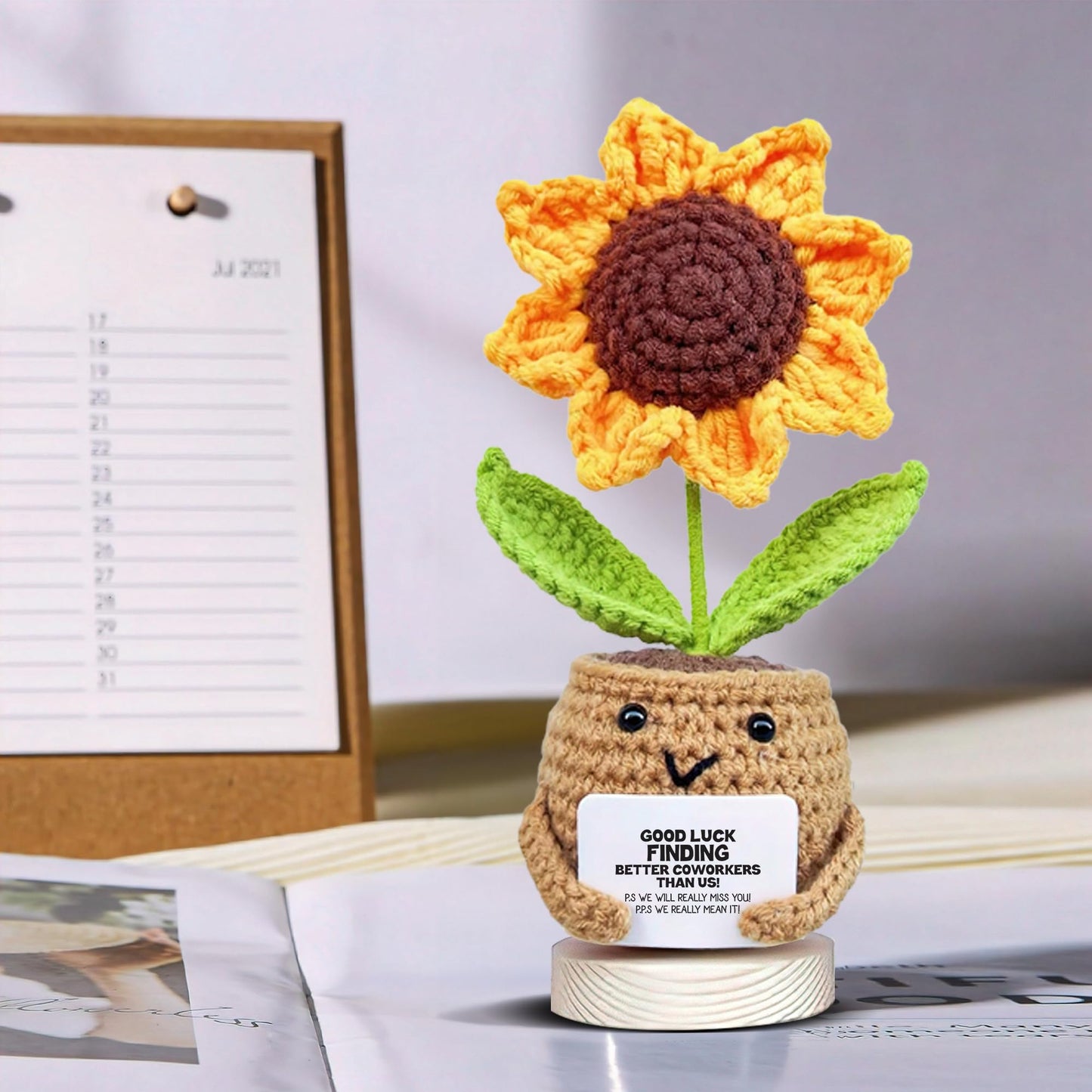 Gossby Positive Sunflower Doll Crochet with Card - This is A Little Reminder - Appreciation Gift for Coworker, Best Friend, Teacher, Sister, Mom - Christmas, Birthday, Thank You Gift for Women, Men