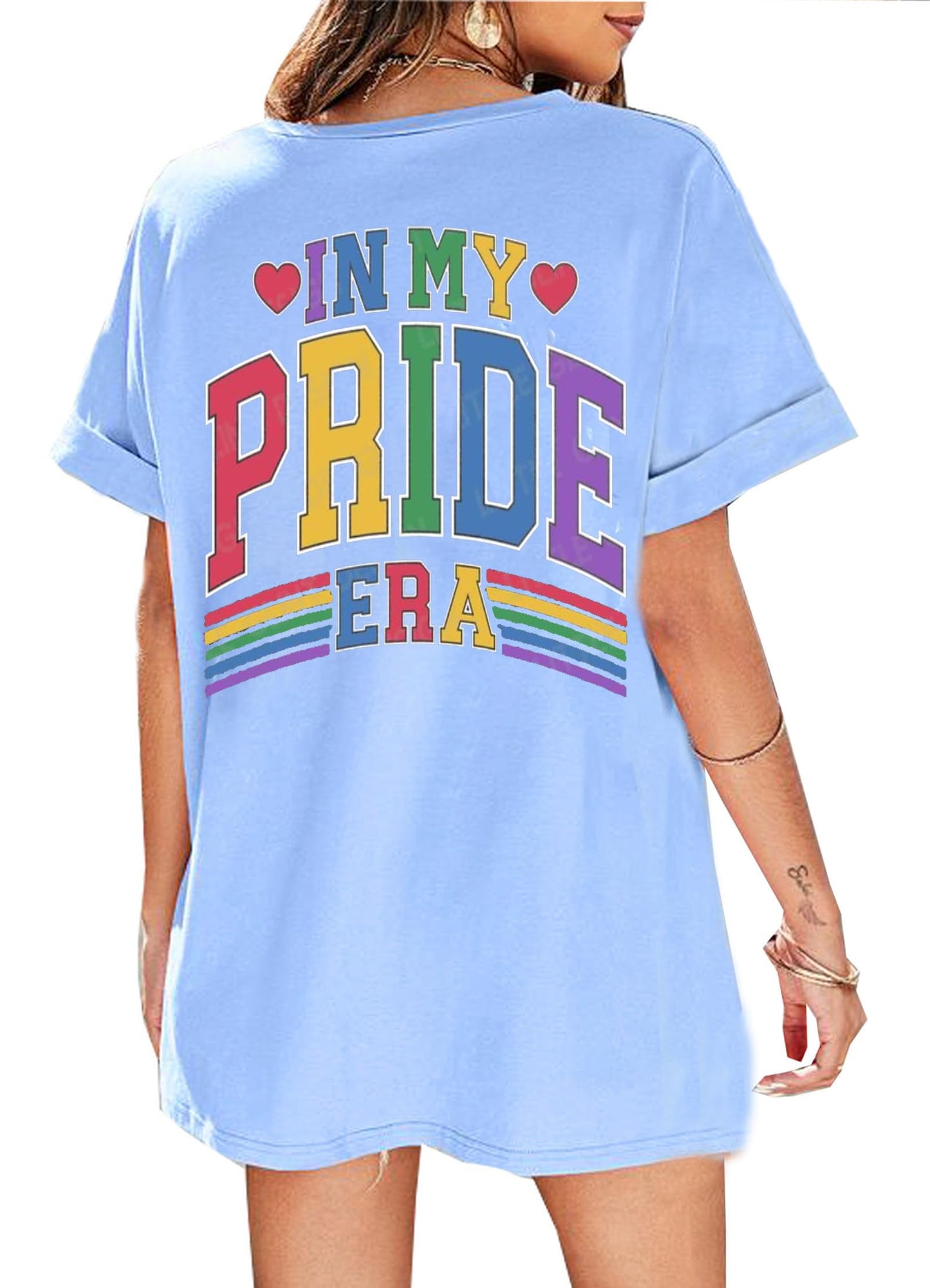 BOMYTAO Pride Rainbow Shirt for Women Love is Love and in My Pride Era Letter Print T-Shirt LGBT Equality Casual Tee