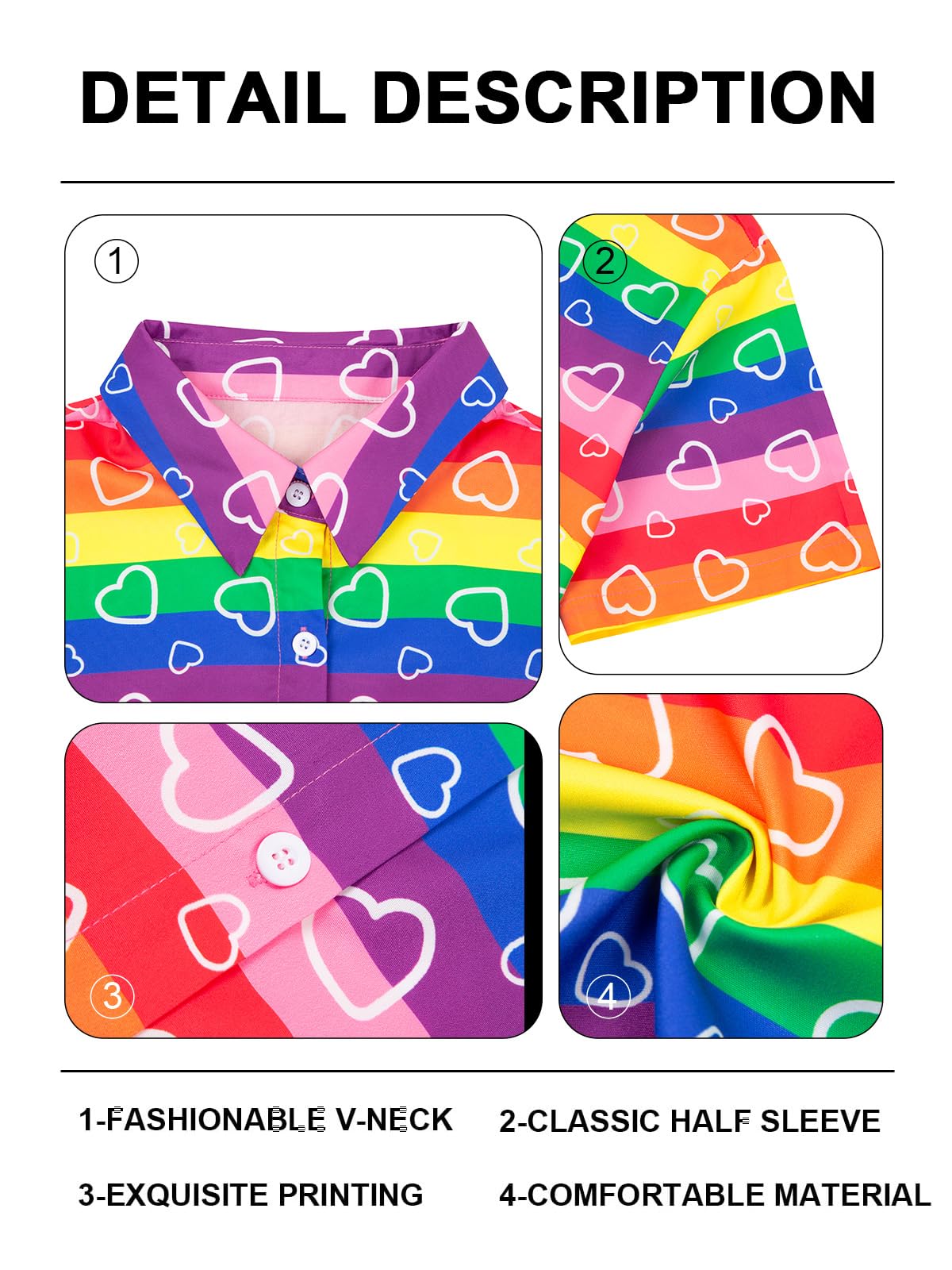 Pride Outfits for Women LGBT Shirts - Rainbow Graphic Tees Inspirational V Neck T-Shirt Short Sleeve Button up Tops