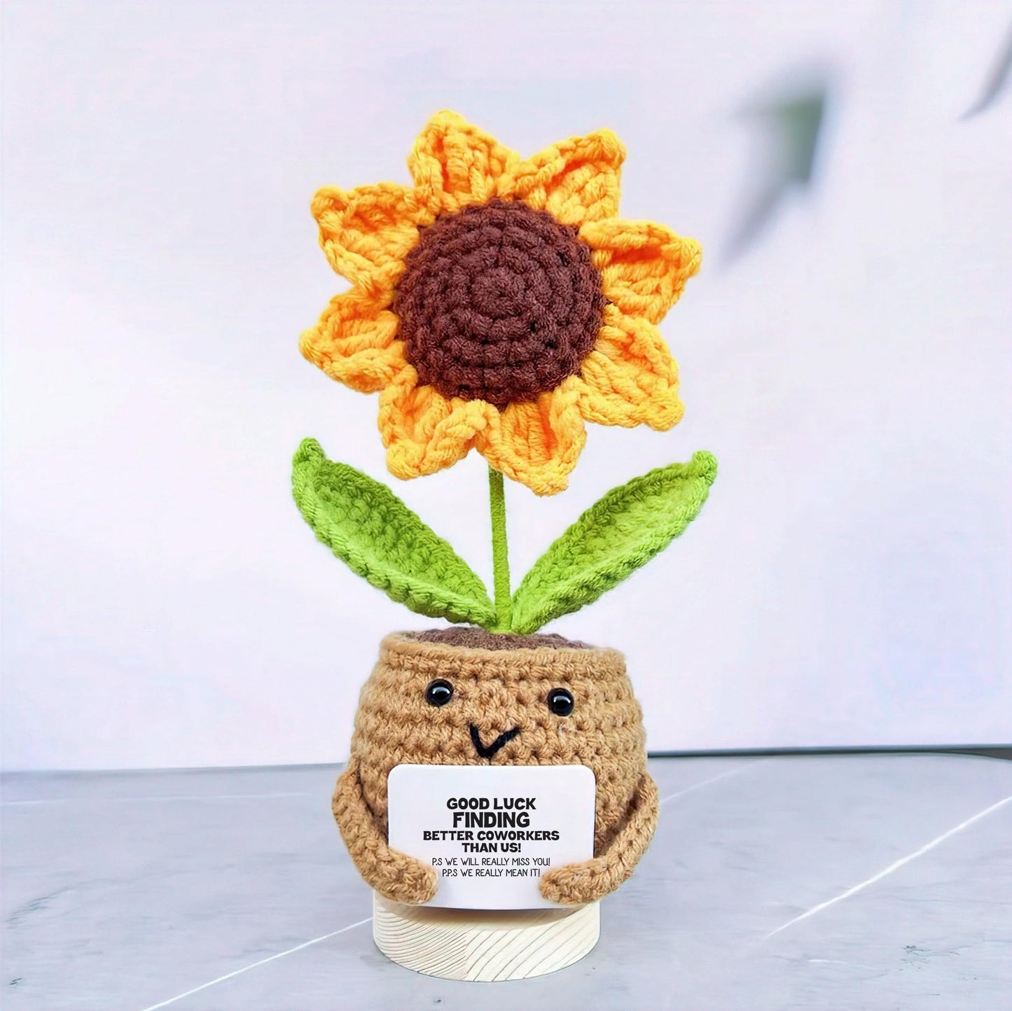 Gossby Positive Sunflower Doll Crochet with Card - This is A Little Reminder - Appreciation Gift for Coworker, Best Friend, Teacher, Sister, Mom - Christmas, Birthday, Thank You Gift for Women, Men