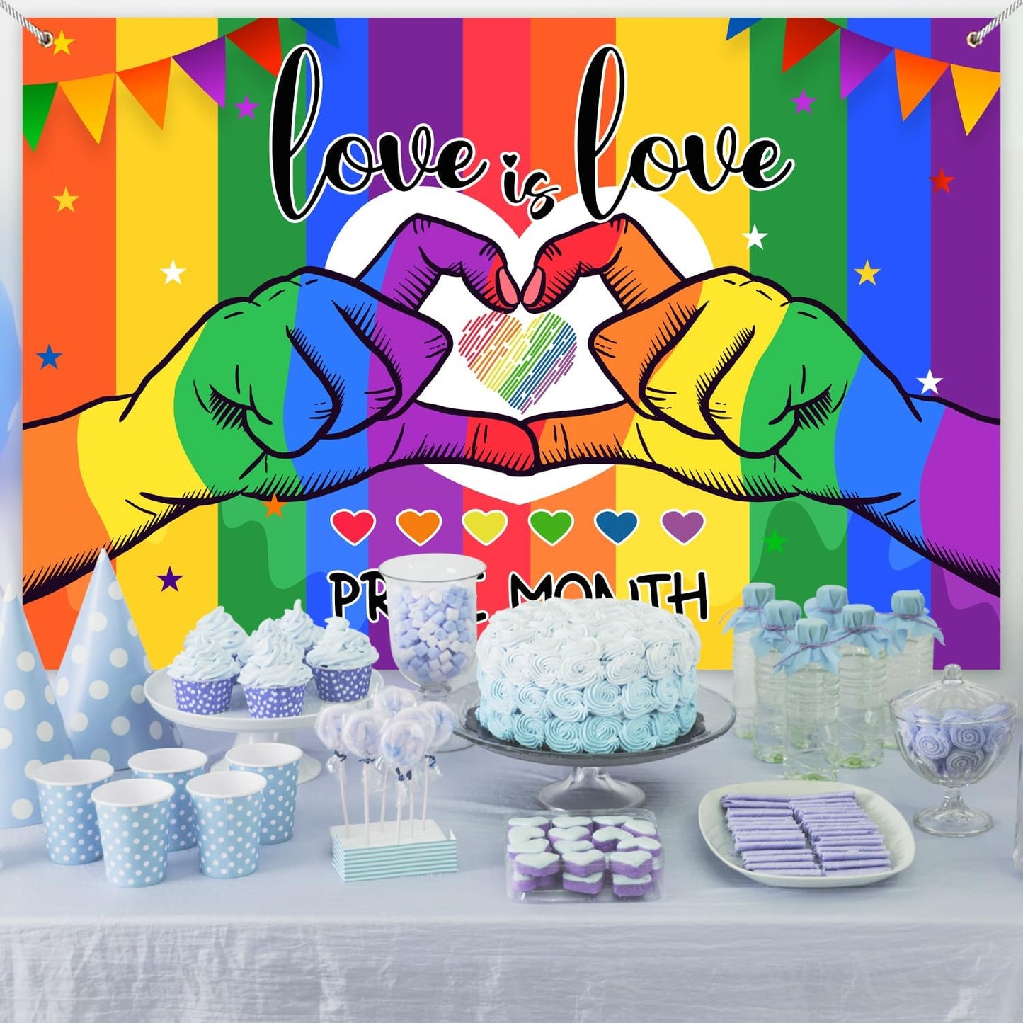 Pride Decorations Banner Backdrop Pride Month Decorations LGBT Gay Pride Decorations Love is Love Banner Backdrop Photo Booth Background for Rainbow Theme Party Supplies