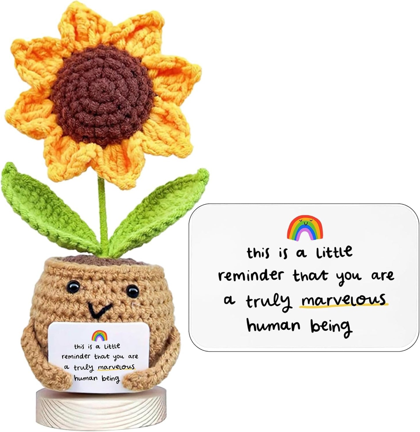 Gossby Positive Sunflower Doll Crochet with Card - This is A Little Reminder - Appreciation Gift for Coworker, Best Friend, Teacher, Sister, Mom - Christmas, Birthday, Thank You Gift for Women, Men