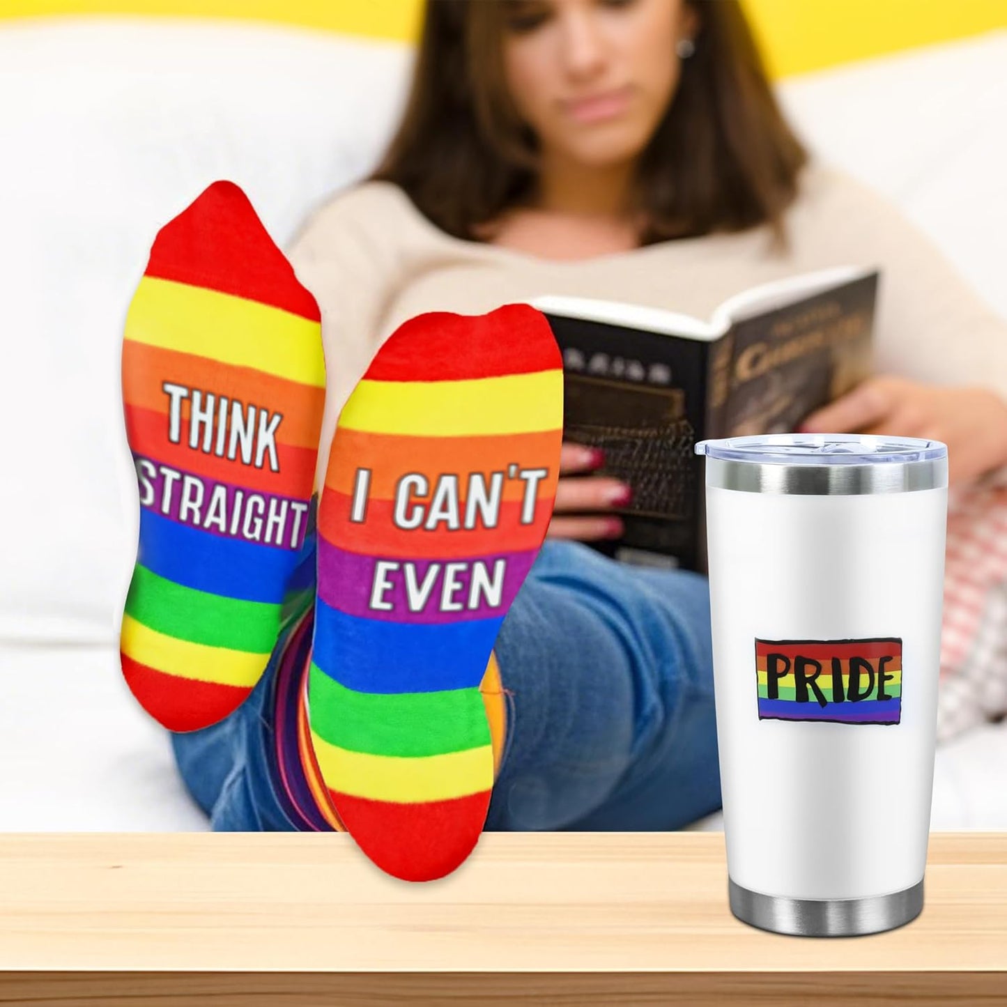Pride Month Gift Set - Gay Pride Stuff LGBTQ Accessories for Lesbian Gay Bisexual Transgender Queer Friend on Birthday Christmas Anniversary Pride Month, Novelty Socks Stickers Tumbler Pride Gifts