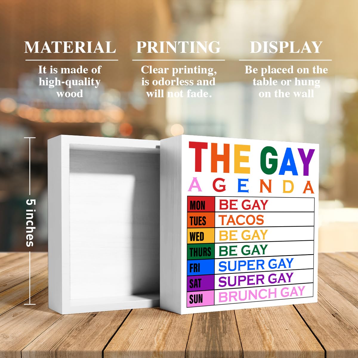 LGBT Decor Wooden Box Sign, LGBT Rainbow Pride Desk Decor for Room Home Office, LGBTQ Lesbian Gay Queer Decoration LGBT Pride Month Gifts for Men Women, The Gay Agenda