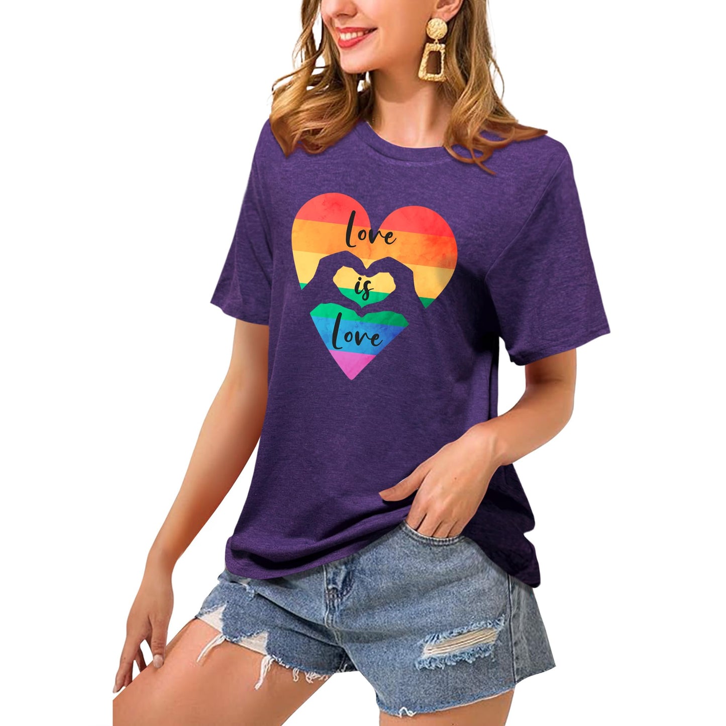 Pride Shirts for Women:Rainbow Heart LGBTQ Support Crew Neck Short Sleeve Pride Ally Higher Quality T-Shirt