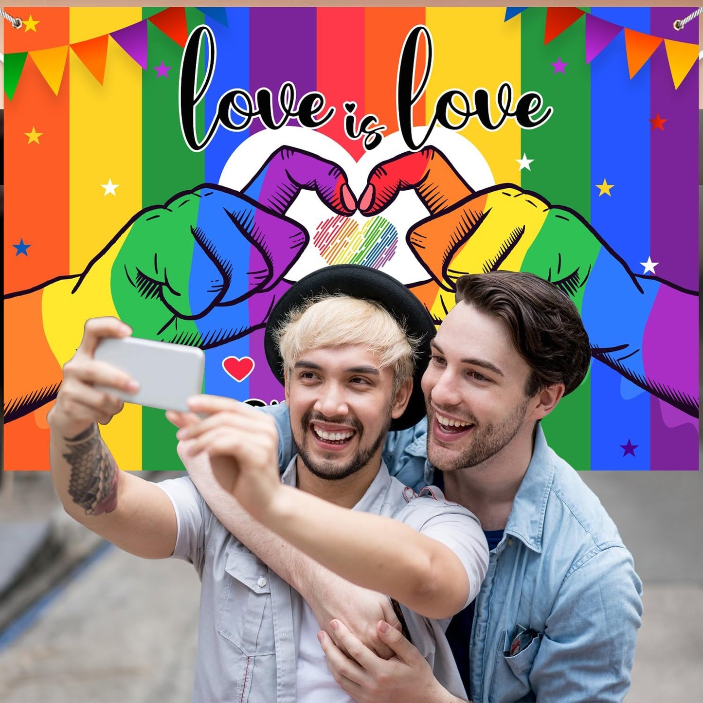Pride Decorations Banner Backdrop Pride Month Decorations LGBT Gay Pride Decorations Love is Love Banner Backdrop Photo Booth Background for Rainbow Theme Party Supplies