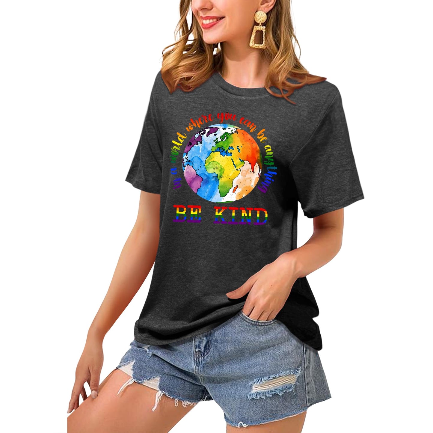 Pride Shirts for Women:Rainbow Heart LGBTQ Support Crew Neck Short Sleeve Pride Ally Higher Quality T-Shirt